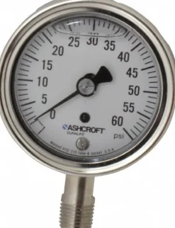 Pressure Gauge: 2-1/2" Dial, 0 to 60 psi, 1/4" Thread, NPT, Lower Mount