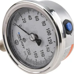 Pressure Gauge: 2-1/2" Dial, 0 to 200 psi, 1/4" Thread, NPT, Lower Mount