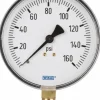Pressure Gauge: 4" Dial, 0 to 160 psi, 1/4" Thread, NPT, Lower Mount