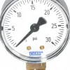 Pressure Gauge: 2" Dial, 0 to 30 psi, 1/4" Thread, NPT, Lower Mount