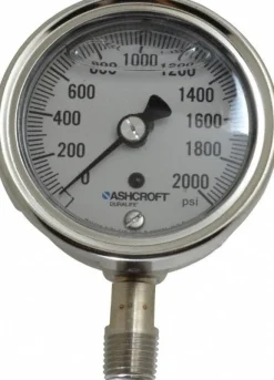 Pressure Gauge: 2-1/2" Dial, 0 to 2,000 psi, 1/4" Thread, NPT, Lower Mount