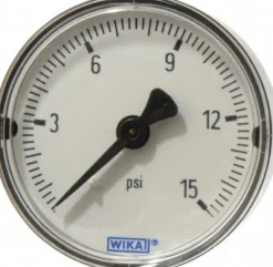 Pressure Gauge: 2" Dial, 0 to 15 psi, 1/4" Thread, NPT, Center Back Mount