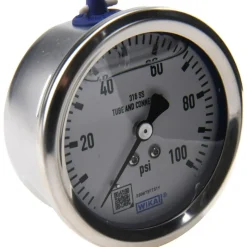 Pressure Gauge: 2-1/2" Dial, 0 to 100 psi, 1/4" Thread, NPT, Center Back Mount