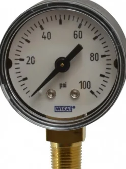 Pressure Gauge: 1-1/2" Dial, 0 to 100 psi, 1/8" Thread, NPT, Lower Mount