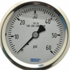 Pressure Gauge: 2-1/2" Dial, 0 to 60 psi, 1/4" Thread, NPT, Center Back Mount