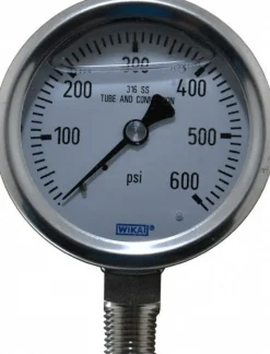 Pressure Gauge: 2-1/2" Dial, 0 to 600 psi, 1/4" Thread, NPT, Lower Mount