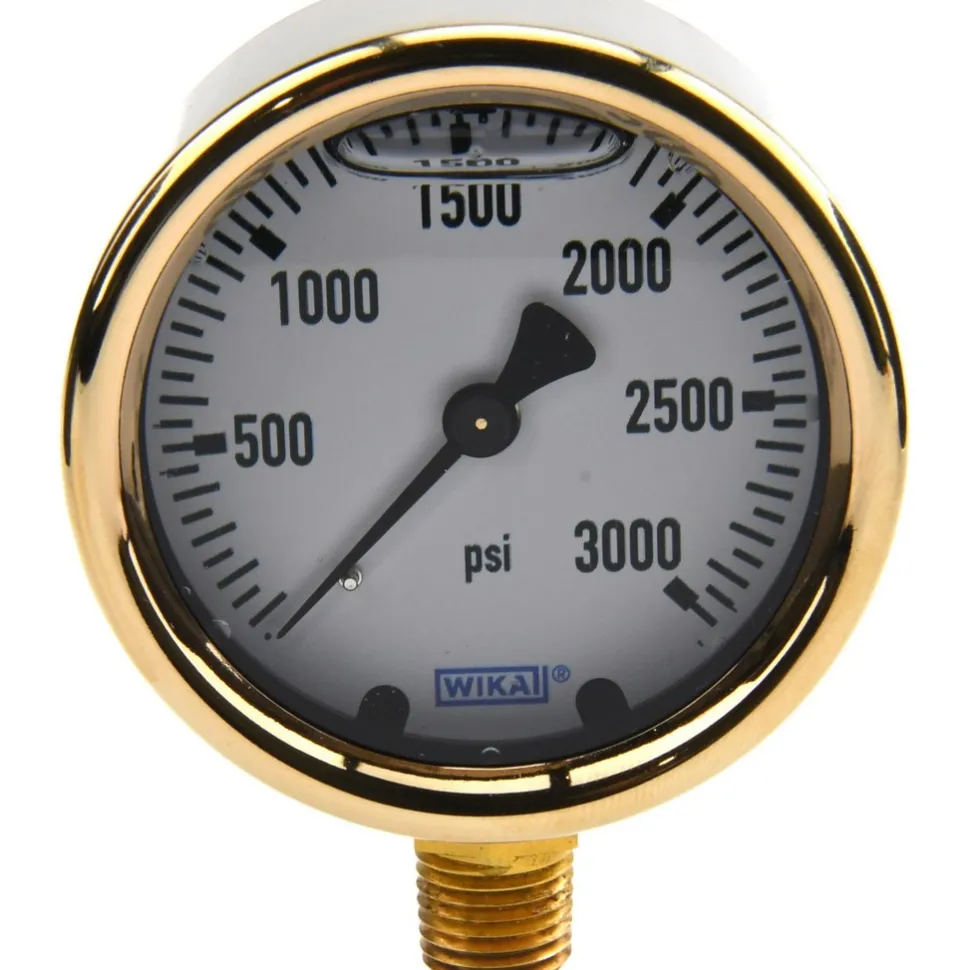 Pressure Gauge: 2-1/2" Dial, 0 to 3,000 psi, 1/4" Thread, NPT, Lower Mount