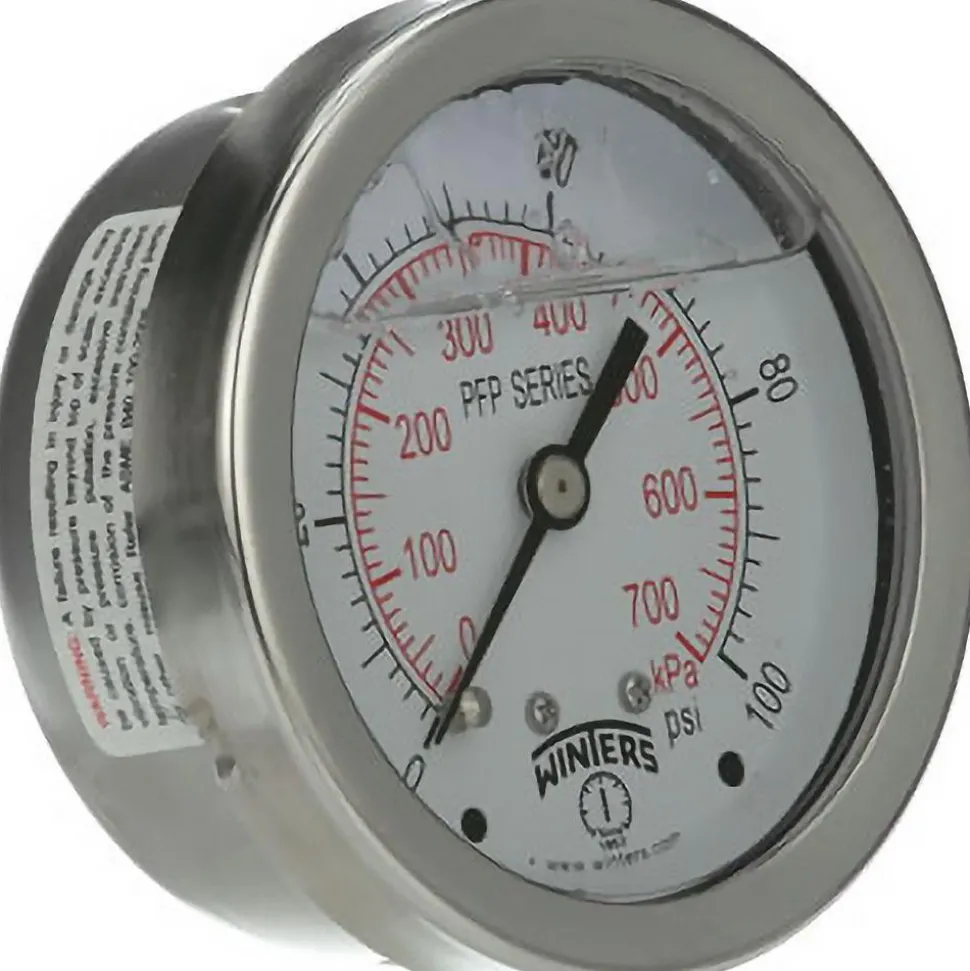 Pressure Gauge: 2-1/2" Dial, 0 to 100 psi, 1/4" Thread, NPT, Bottom Mount