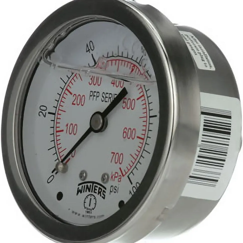 Pressure Gauge: 2-1/2" Dial, 0 to 100 psi, 1/4" Thread, NPT, Bottom Mount