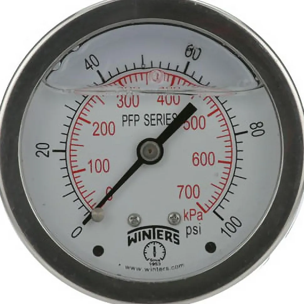 Pressure Gauge: 2-1/2" Dial, 0 to 100 psi, 1/4" Thread, NPT, Bottom Mount