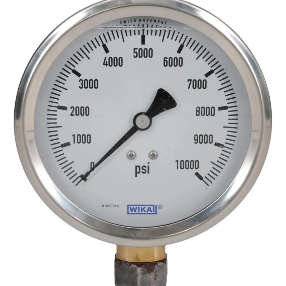 Pressure Gauge: 4" Dial, 0 to 10,000 psi, 1/4" Thread, NPT, Lower Mount