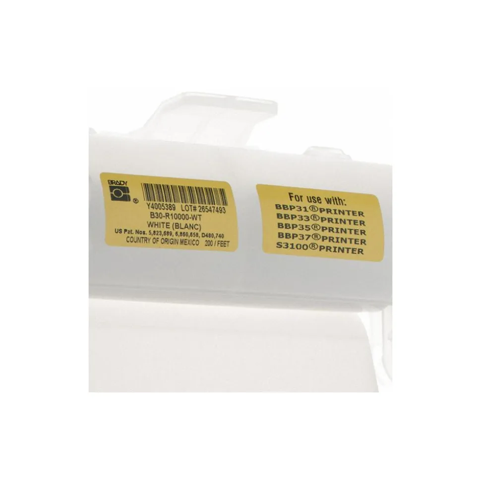 Printer Ribbon: 4.33" Wide, 200' Long, White, Resin