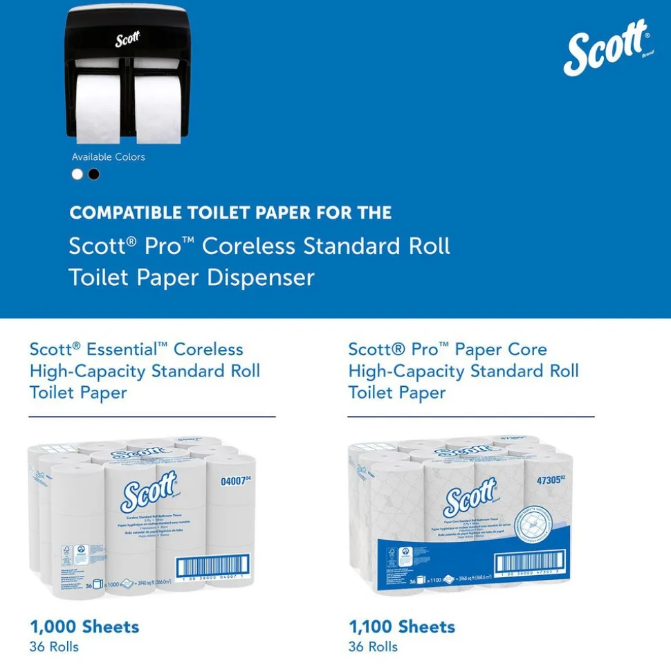 Pro High Capacity Coreless Standard Roll Toilet Paper Dispenser, 4 Roll Capacity, Black, 11.25" x 12.75" x 6.19"