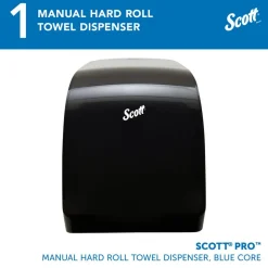 Pro Manual Hard Roll Towel Dispenser, Black, for Blue Core Scott Pro Roll Towels, 12.66" x 16.44" x 9.18"