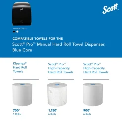 Pro Manual Hard Roll Towel Dispenser, Black, for Blue Core Scott Pro Roll Towels, 12.66