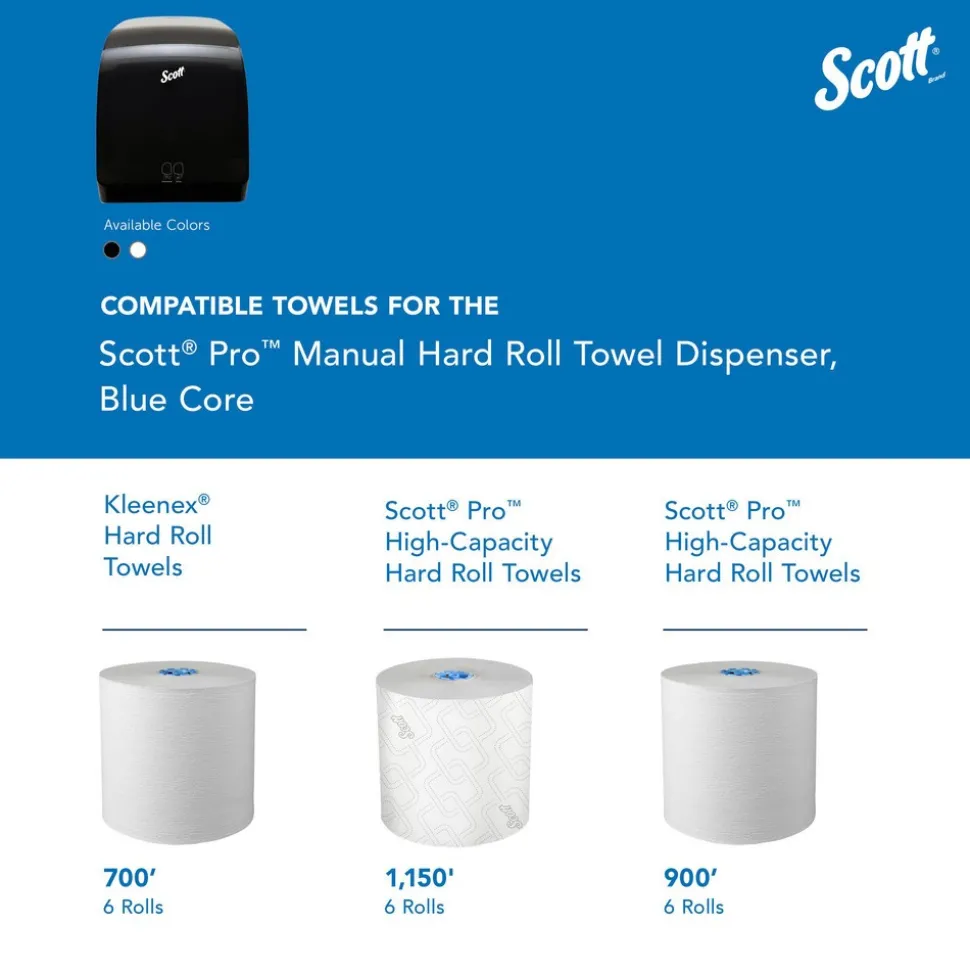 Pro Manual Hard Roll Towel Dispenser, Black, for Blue Core Scott Pro Roll Towels, 12.66" x 16.44" x 9.18"