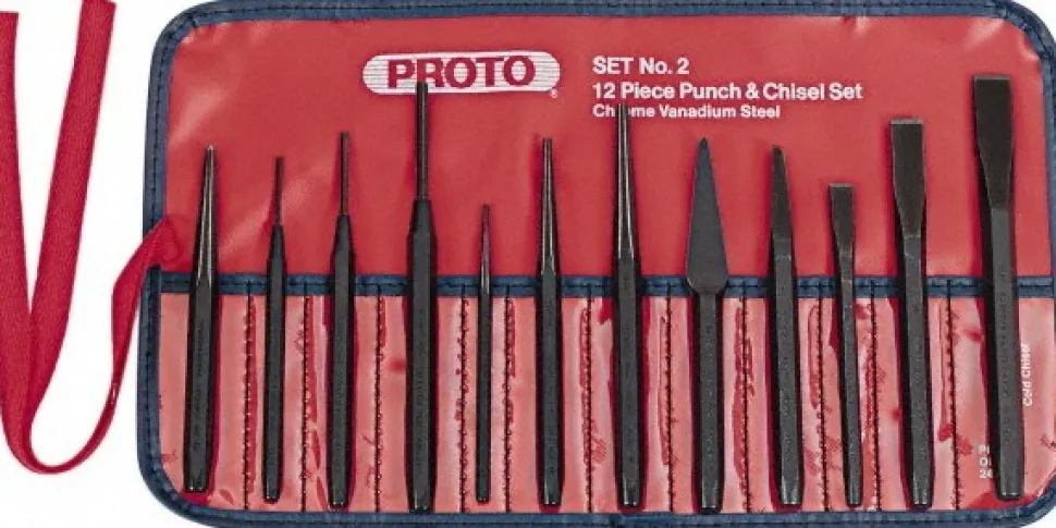 Punch & Chisel Set: 12 Pc, 3/16 - 1/2" Chisel, 3/32 - 3/8" Punch