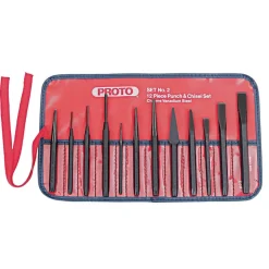 Punch & Chisel Set: 12 Pc, 3/16 - 1/2" Chisel, 3/32 - 3/8" Punch