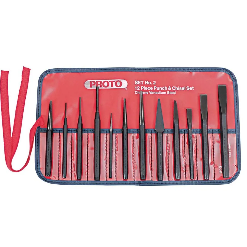 Punch & Chisel Set: 12 Pc, 3/16 - 1/2" Chisel, 3/32 - 3/8" Punch