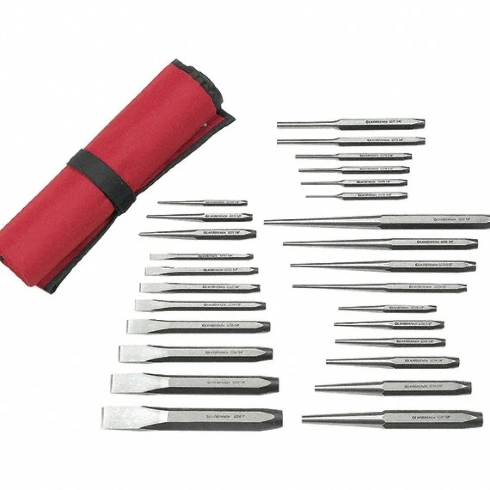 Punch & Chisel Set: 27 Pc, 1/4 - 1" Chisel, 3/16 - 1/4" Punch