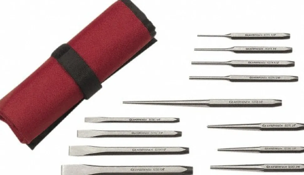 Punch & Chisel Set: 12 Pc, 1/4 - 5/8" Chisel, 3/8 - 1/2" Punch