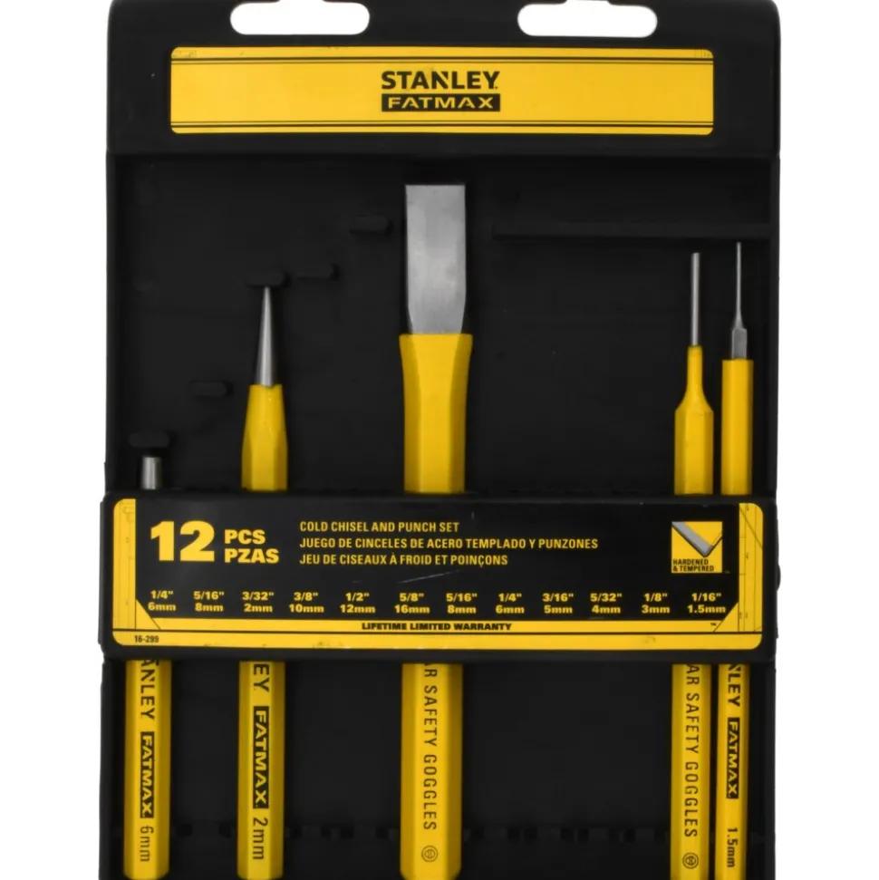 Punch & Chisel Set: 12 Pc, 3/8 - 5/8" Chisel, 1/16 - 5/16" Punch