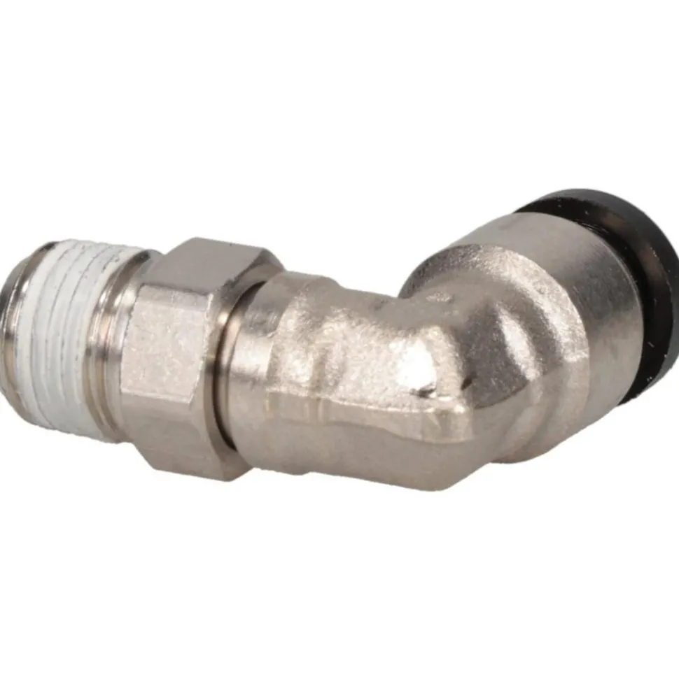 Push-to-Connect Push-to-Connect x Male NPTF Fitting: 90 deg Swivel Elbow, 1/8 Thread, NPTF, 1/4" OD