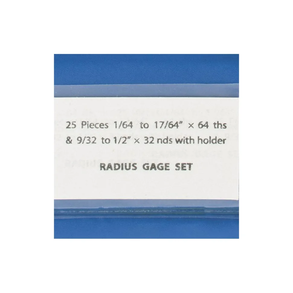 Radius Gage Set: Steel, 1/64 to 1/2" Radius, 25 pc