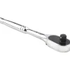 Ratchets; Tool Type: Quick-Release Ratchet; Drive Size: 3/8 in; Head Shape: Pear; Head Style: Fixed; Material: Steel; Finish: Chrome; Overall Length (Inch): 8 in; Insulated: No; Magnetic: No; Non-sparking: No; Number of Gear Teeth: 72; Minimum Arc Swing: 7 °; Tether Style: Not Tether Capable