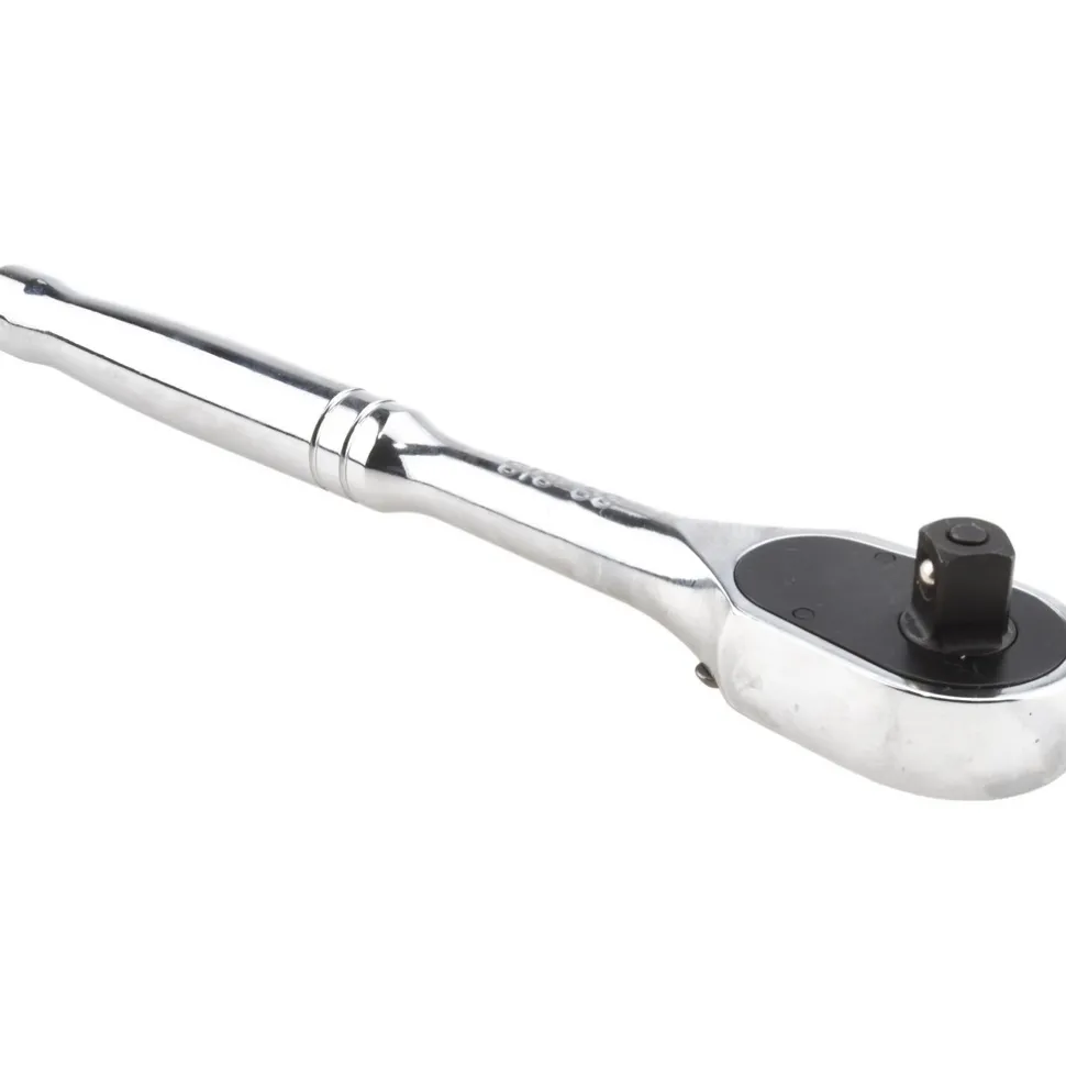 Ratchets; Tool Type: Quick-Release Ratchet; Drive Size: 3/8 in; Head Shape: Pear; Head Style: Fixed; Material: Steel; Finish: Chrome; Overall Length (Inch): 8 in; Insulated: No; Magnetic: No; Non-sparking: No; Number of Gear Teeth: 72; Minimum Arc Swing: 7 °; Tether Style: Not Tether Capable
