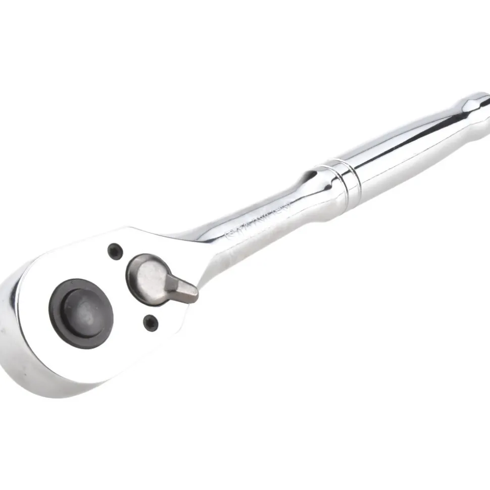 Ratchets; Tool Type: Quick-Release Ratchet; Drive Size: 3/8 in; Head Shape: Pear; Head Style: Fixed; Material: Steel; Finish: Chrome; Overall Length (Inch): 8 in; Insulated: No; Magnetic: No; Non-sparking: No; Number of Gear Teeth: 72; Minimum Arc Swing: 7 °; Tether Style: Not Tether Capable
