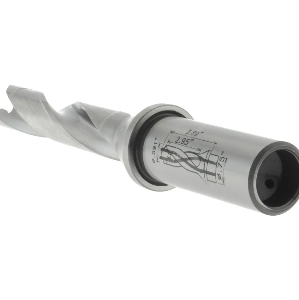 Replaceable-Tip Drill: 0.591 to 0.626" Dia, 2.95" Max Depth, 3/4" Weldon Flat Shank