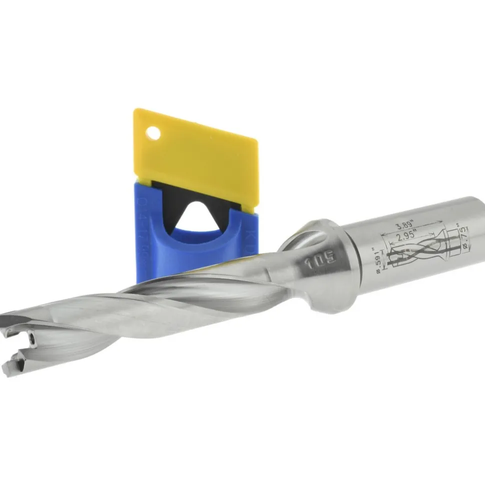 Replaceable-Tip Drill: 0.591 to 0.626" Dia, 2.95" Max Depth, 3/4" Weldon Flat Shank