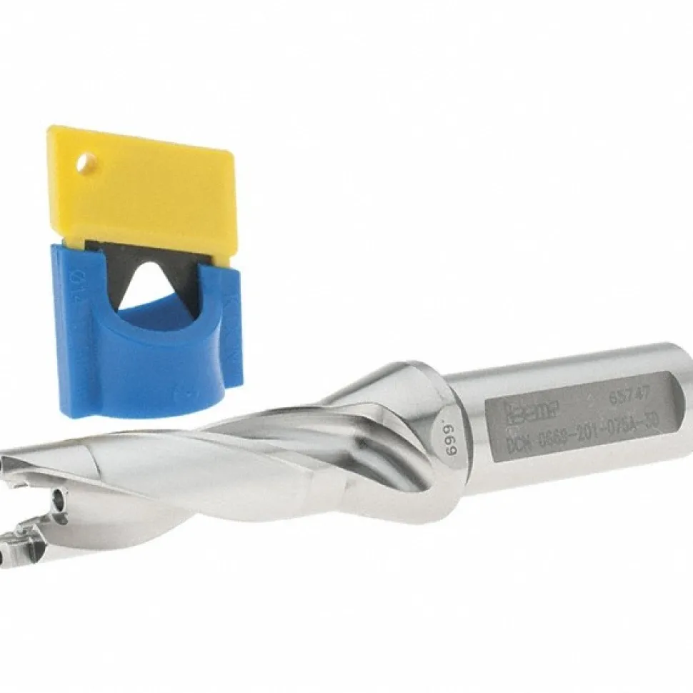 Replaceable-Tip Drill: 0.669 to 0.705" Dia, 2.13" Max Depth, 3/4" Flatted Shank