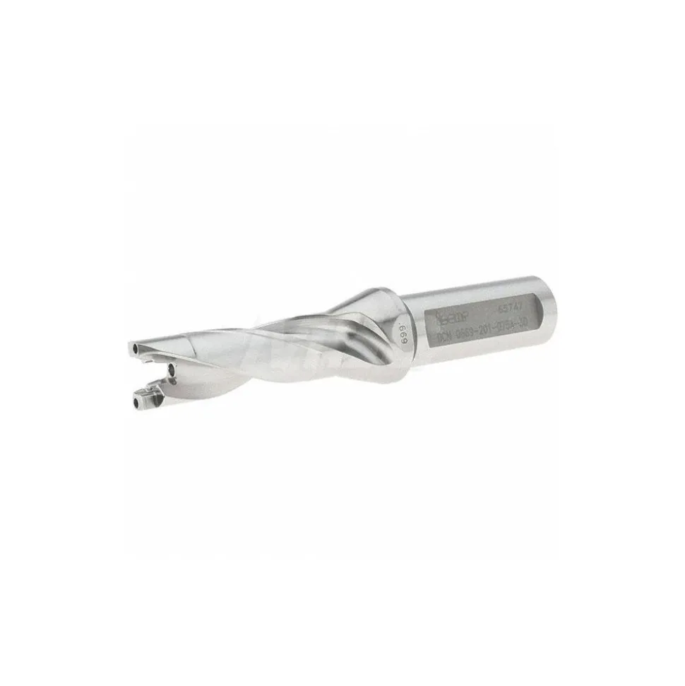 Replaceable-Tip Drill: 0.669 to 0.705" Dia, 2.13" Max Depth, 3/4" Flatted Shank