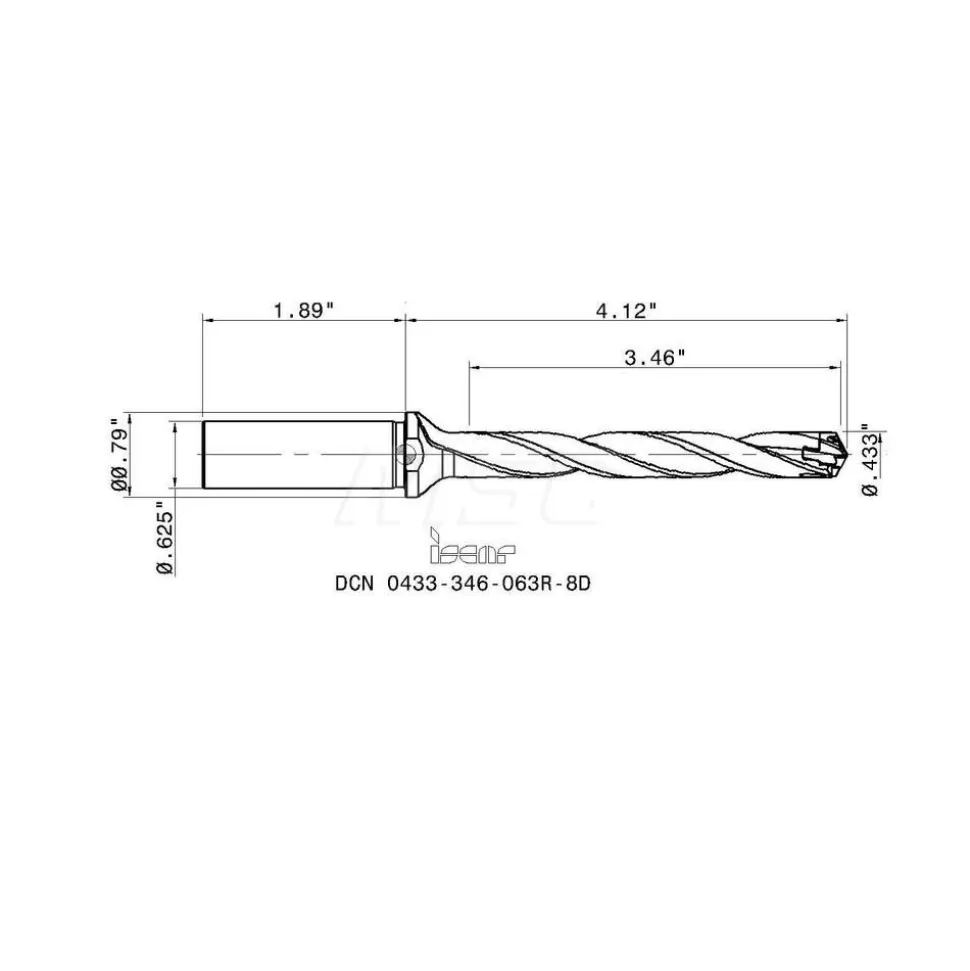 Replaceable-Tip Drill: 0.433 to 0.469" Dia, 3.46" Max Depth, 5/8" Straight-Cylindrical Shank
