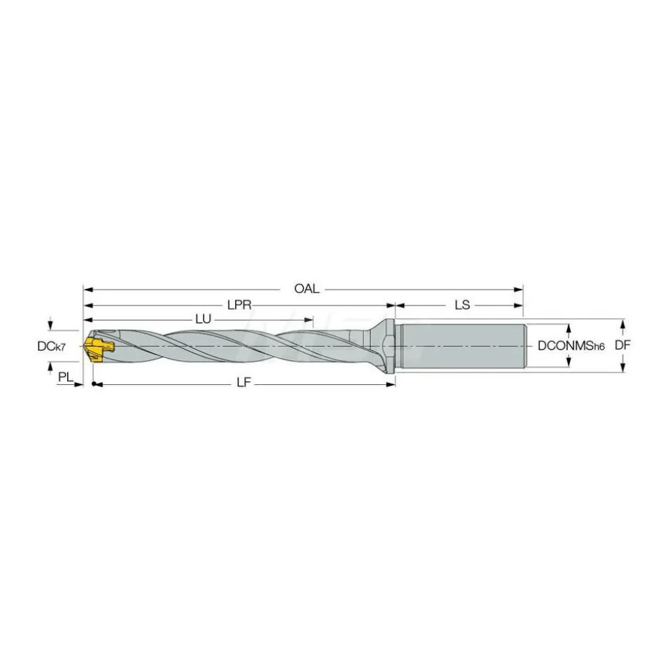 Replaceable-Tip Drill: 0.433 to 0.469" Dia, 3.46" Max Depth, 5/8" Straight-Cylindrical Shank