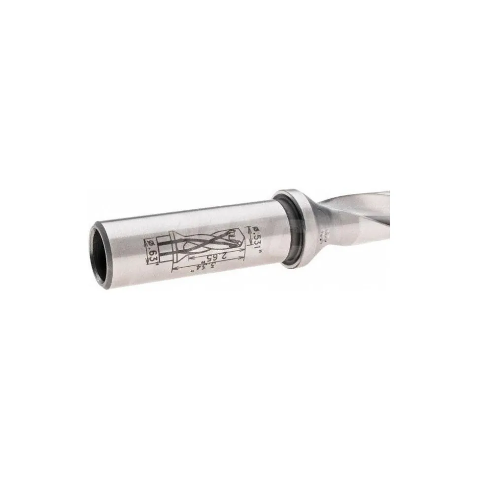 Replaceable-Tip Drill: 0.531 to 0.547" Dia, 2.65" Max Depth, 5/8" Straight-Cylindrical Shank