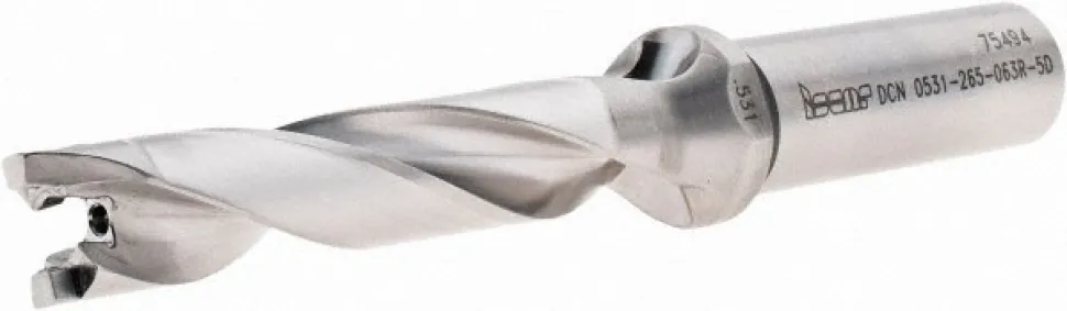 Replaceable-Tip Drill: 0.531 to 0.547" Dia, 2.65" Max Depth, 5/8" Straight-Cylindrical Shank