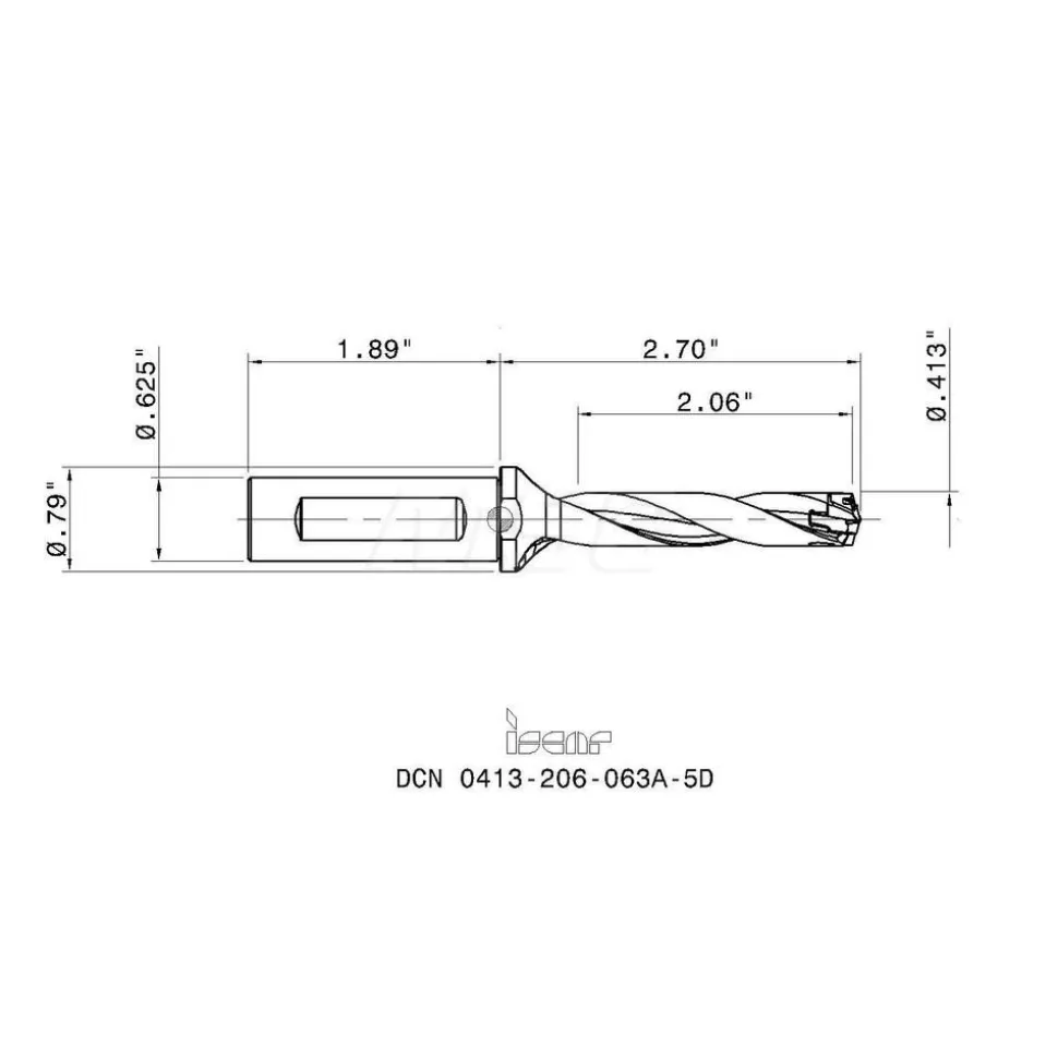 Replaceable-Tip Drill: 0.413 to 0.429" Dia, 2.14" Max Depth, 5/8" Flatted Shank