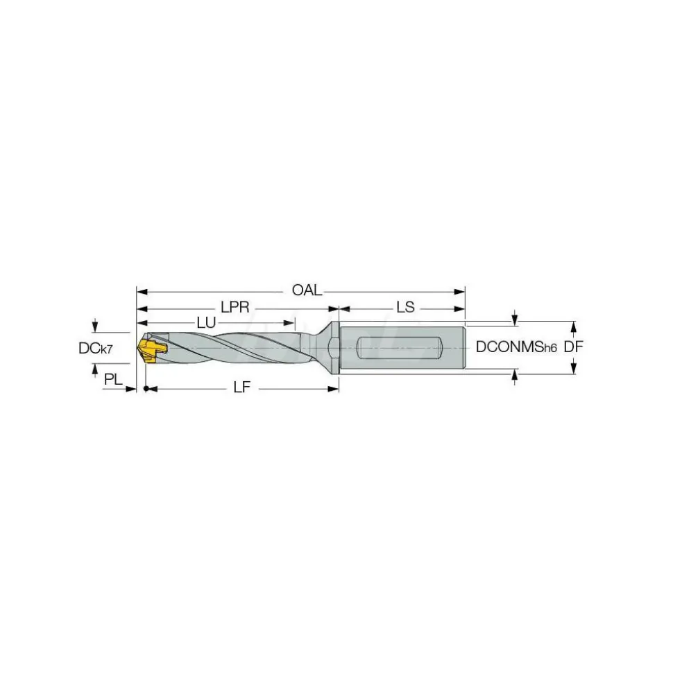 Replaceable-Tip Drill: 0.413 to 0.429" Dia, 2.14" Max Depth, 5/8" Flatted Shank