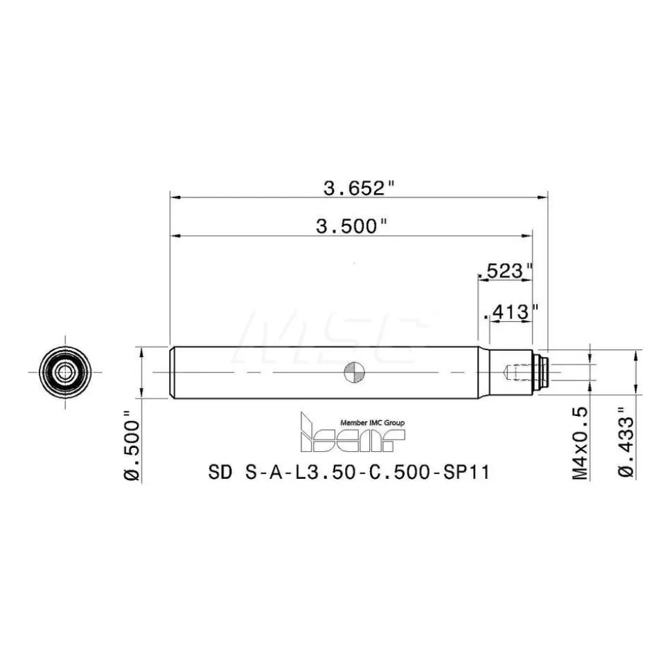 Replaceable Tip Milling Shank: Series T-Slot, 0.52" Projection, 1/2" Stepped Shank
