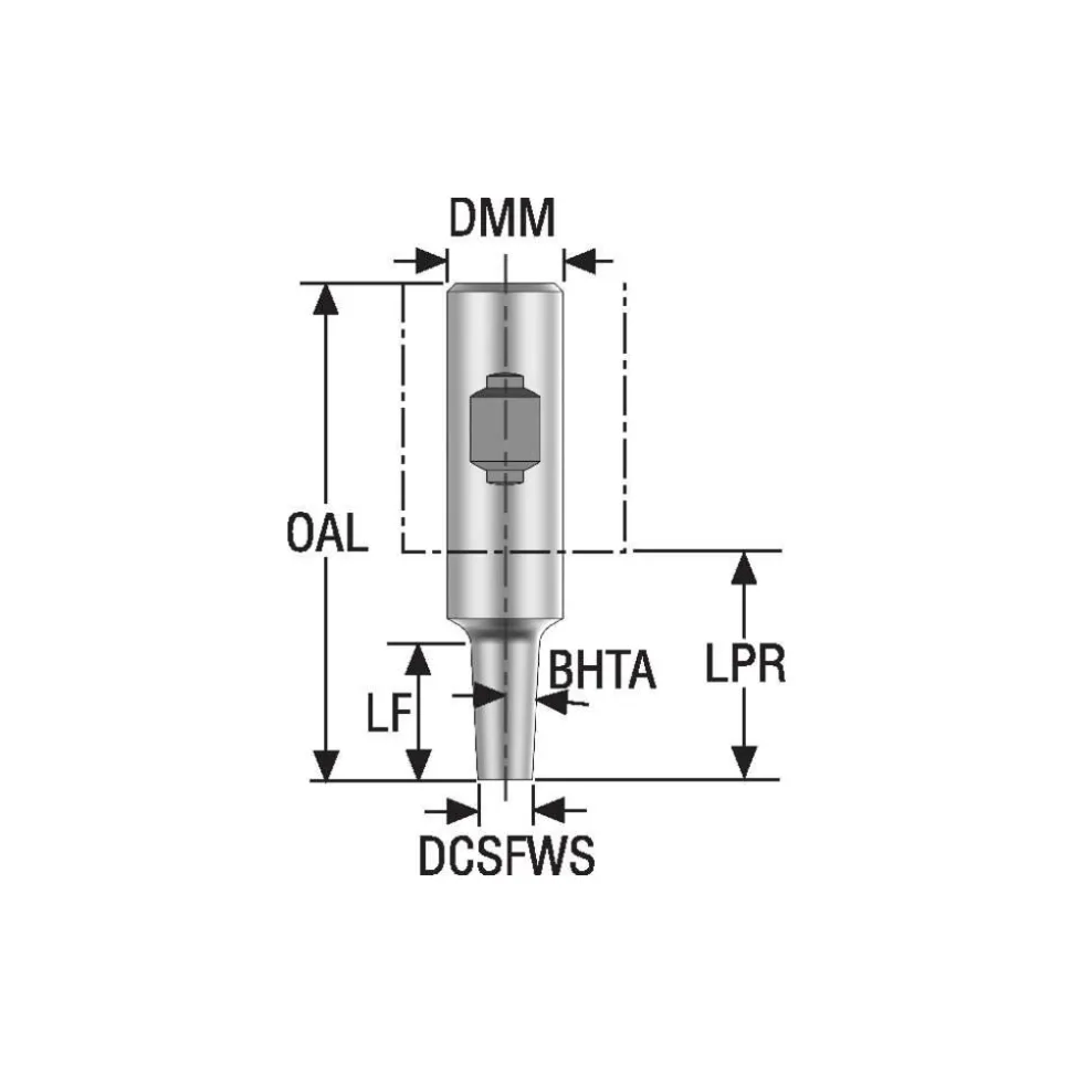 Replaceable Tip Milling Shank: Series Minimaster, 45 mm Projection, 3/4" 87 ° Shank