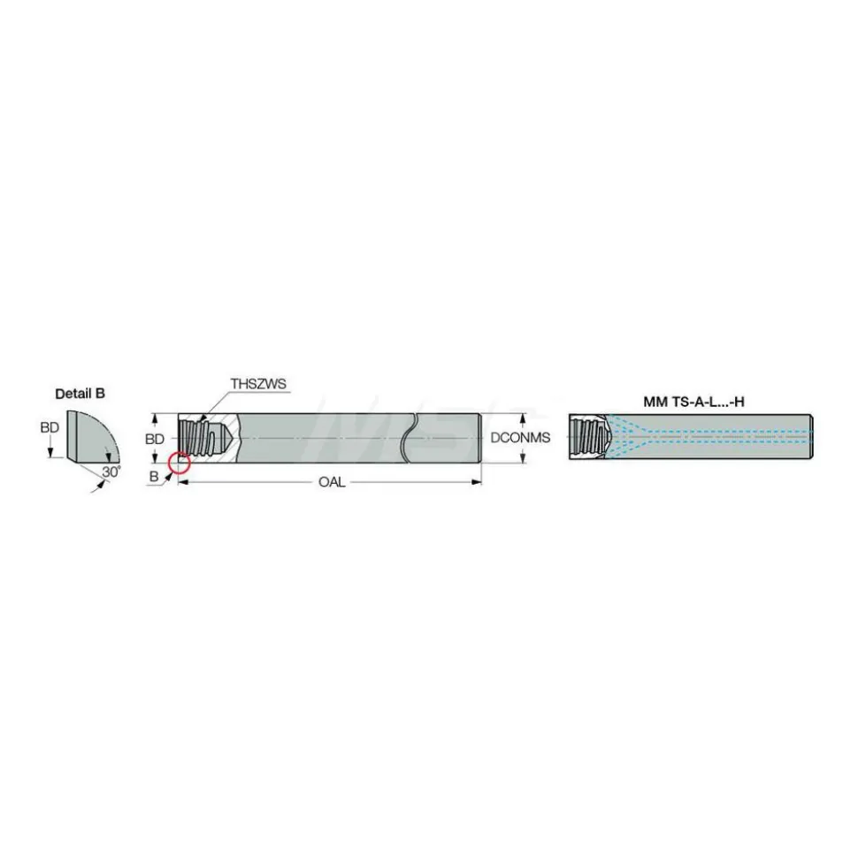 Replaceable Tip Milling Shank: Series Multimaster, 3/8" 90 ° Shank