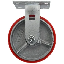 Rigid Top Plate Caster: Polyurethane, 6" Wheel Dia, 2" Wheel Width, 1,200 lb Capacity, 7-1/2" OAH