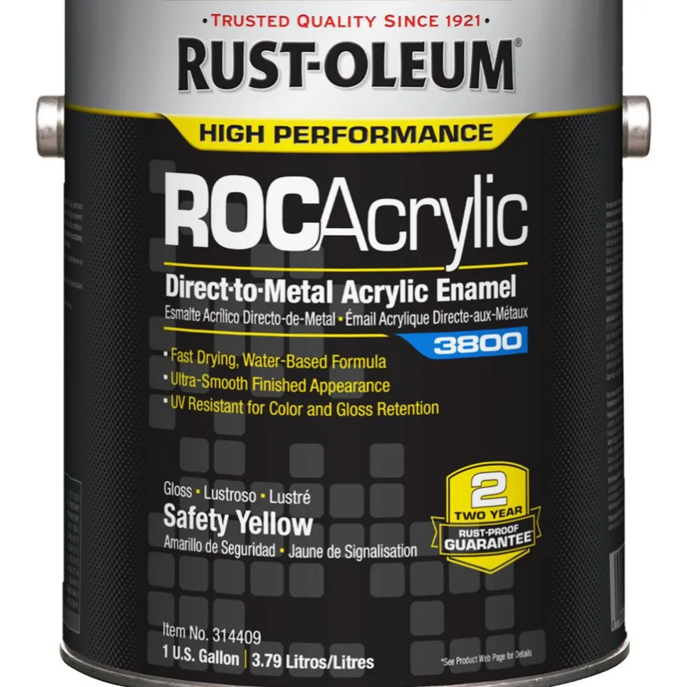 ROCAcrylic 3800 Direct-to-Metal Acrylic Enamel, Safety Yellow, Gloss, 1 Gallon
