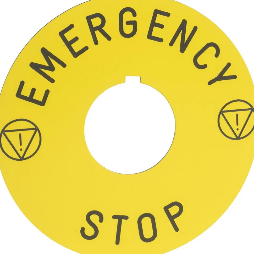Round, Plastic Legend Plate - Emergency Stop, Stop