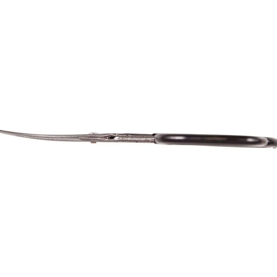 Rubber Flashing Scissor: 5-9/16" OAL, 1-7/8" Cut Length, Curved Blades, Hot Forged Carbon Steel, Plastisol Rubber Handles