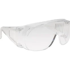 Safety Glasses: Uncoated, Polycarbonate, Clear Lenses, Frameless