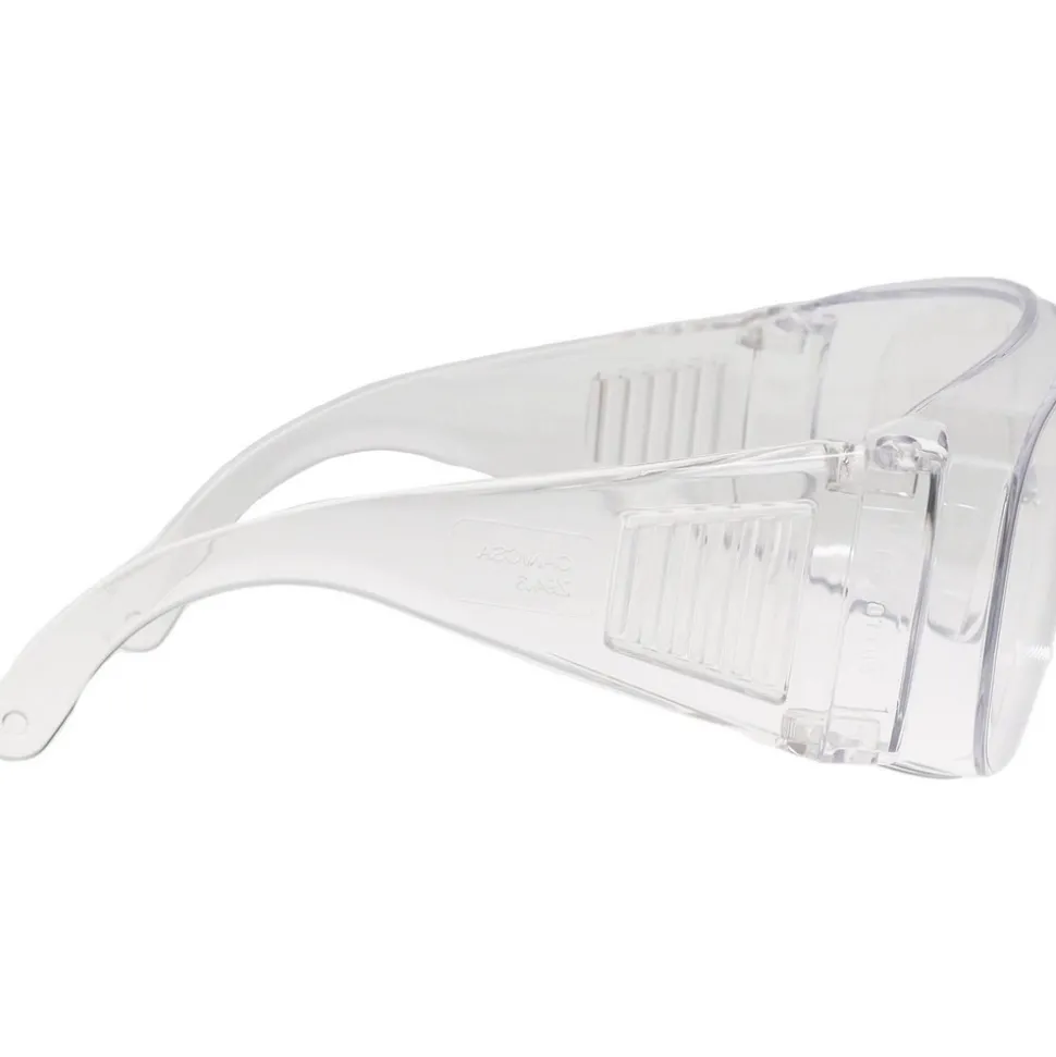 Safety Glasses: Uncoated, Polycarbonate, Clear Lenses, Frameless